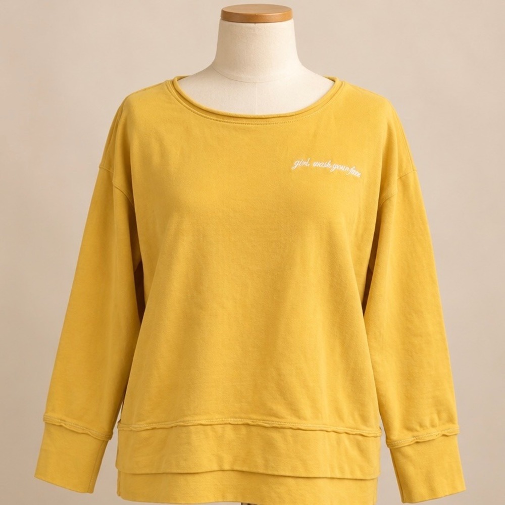 Rachel Hollis Girl Wash Your Face Mustard Yellow Sweatshirt Small S Embroidered
